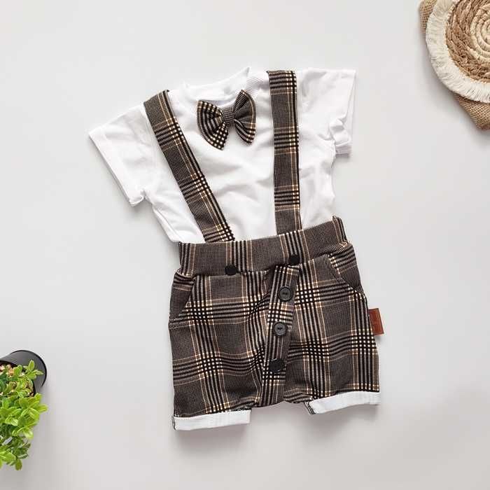 Elegancki beżowy LETNI KOMPLET modny wizytowy ZESTAW chrzest roczek 74