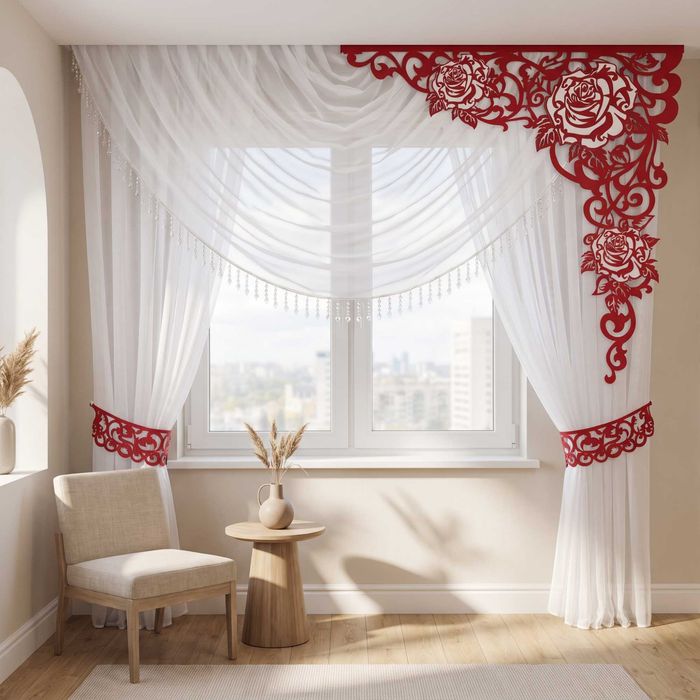 Firana Draperia Dwa Kokony I Ażur Kolorowy Róże 3D 1,4M -3M