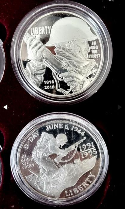 Серебро   
1 долл США 1я и 2я мировая война, серебро