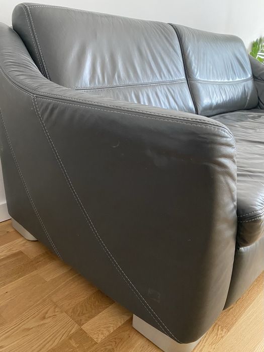 Sofa skorzanna ciemno siwa