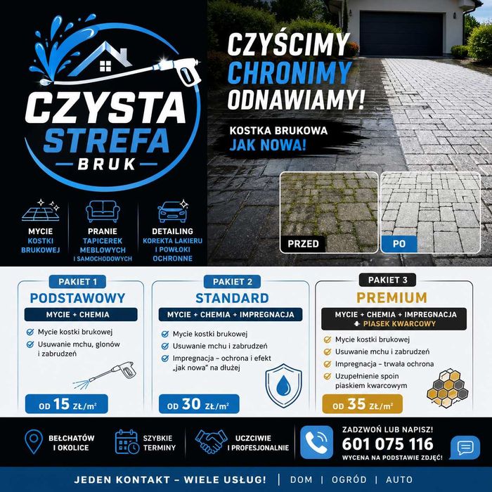 Mycie kostki brukowej ogrodzeń pranie tapicerki meblowej samochodowej