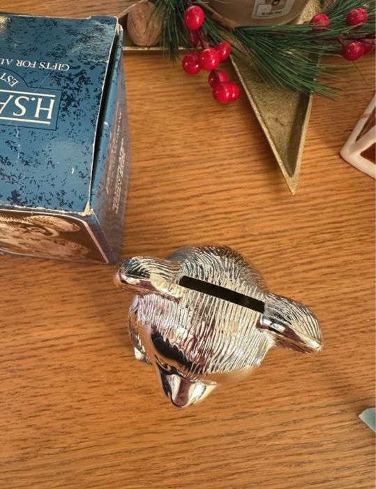 skarbonka Teddy Bear silverplated H.Samuel srebrzona moneybox miś