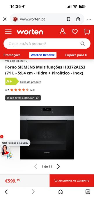 Forno SIEMENS Multifunções HB372AES3 (71 L - 59,4 cm - Hidro + Pirolítico - Inox)