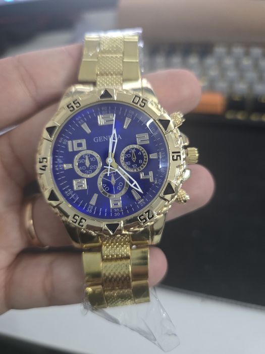 Relógio unissexo Geneva dourado e azul