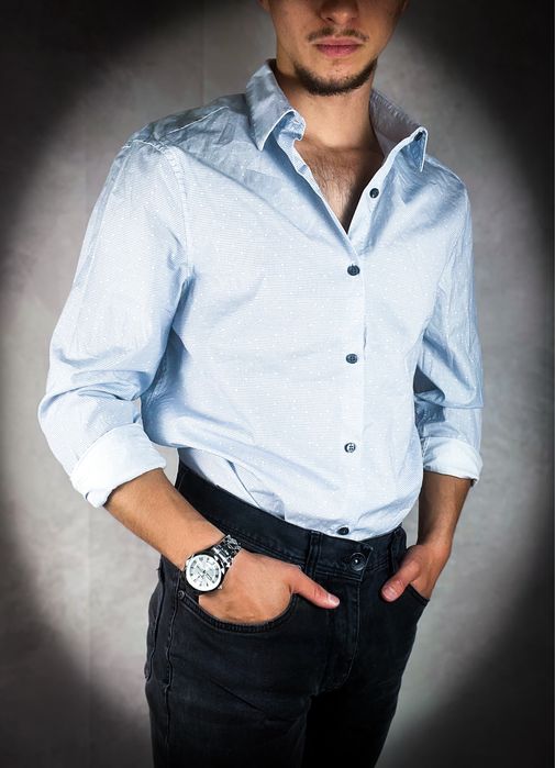 (L) Calvin Klein Nowa Męska Koszula Niebieska Biała Gładka