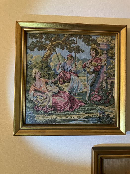 Tapeçaria francesa vintage medieval 4 quadros. 27x27cn