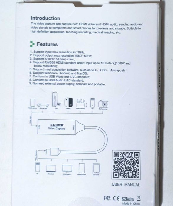 Плата / карта відеозахоплення USB-A Type-C HDMI 4K 30/60Hz