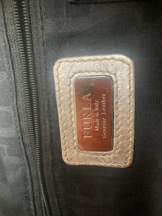 Furla torebka duża skórzana srebrna oryginał