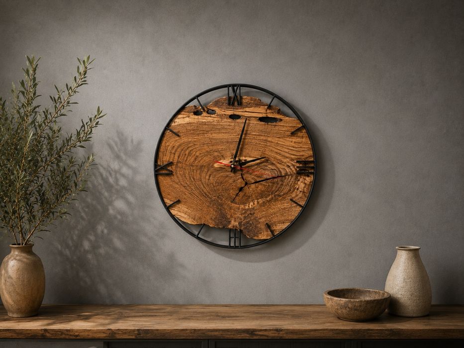 Zegar ścienny loft dąb 50cm