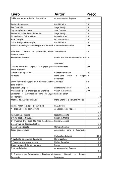 Livros técnicos de atividade física e desporto.