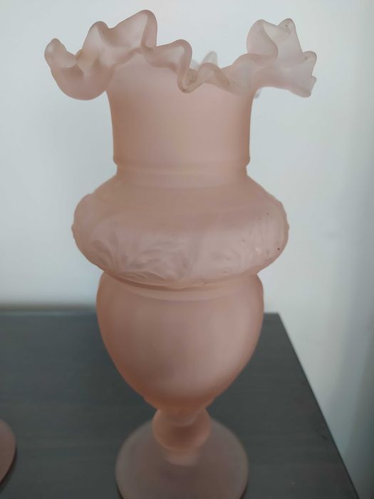 Par de Jarras em vidro coalhado Cor de Rosa - Muito Antigas--30 cm