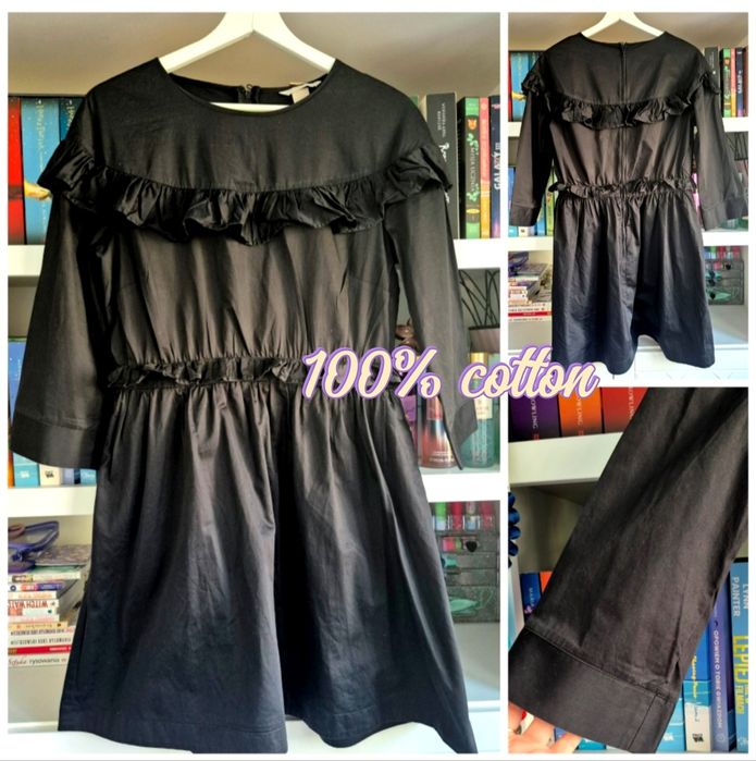 Czarna sukienka h&m M 38 z falbankami bawełniana