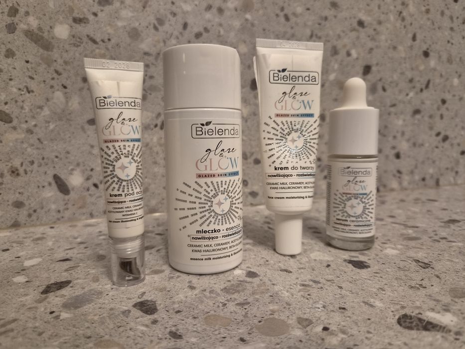 Bielenda seria glaze & glow - mleczko / krem do twarzy / serum / krem pod oczy