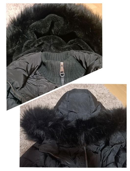 DKNY DL2MPE70 Pikowany płaszcz zimowy ze sztucznym futrem czarny ciepł