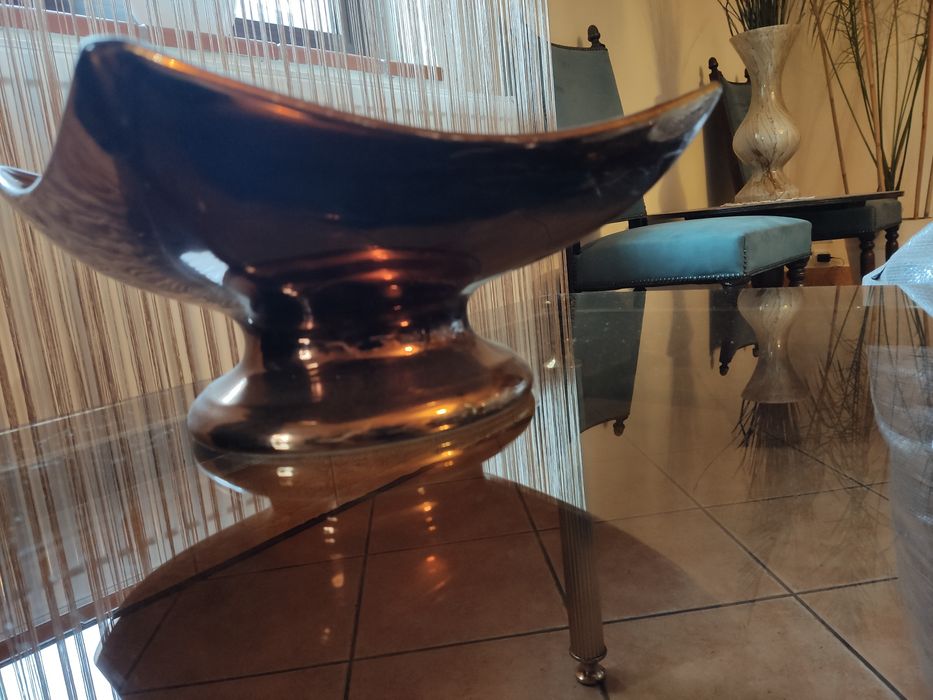 Patera owocarka piękna złoto - miedziana ceramika duża kolekcjonerska