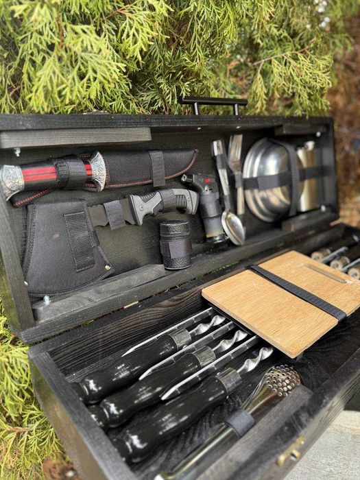 Набор шампуров для шашлыка в деревянном кейсе на подарок мужчине мужу