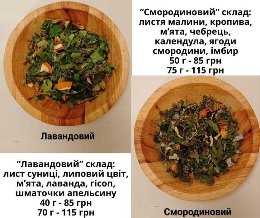 Лаванда чебрець календула чорнобривці шавлія троянда трав'яні чаї