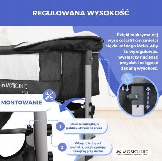 łóżeczko dziecięce mobiclinic night 3 w 1 dostawne,moskitierą