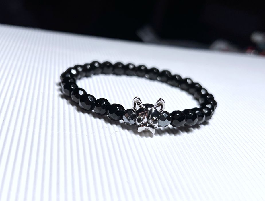 Bransoletka Handmade Buldog francuski Buldożek agat