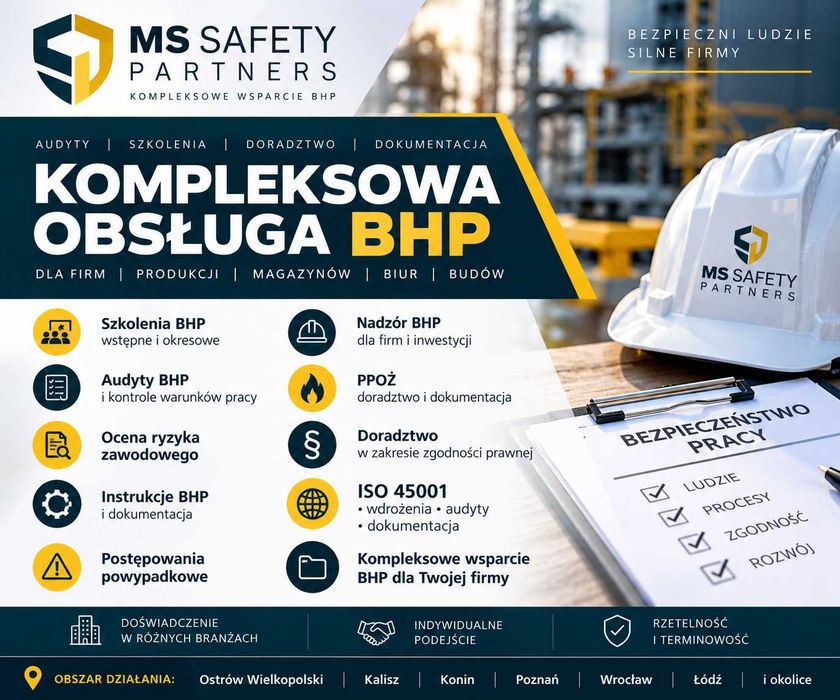 Obsługa BHP firm | szkolenia | audyty | ocena ryzyka | PPOŻ | ISO 45001