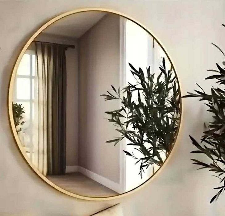 Lustro okrągłe w złotej ramie średnica 51 cm, 2 sztuki