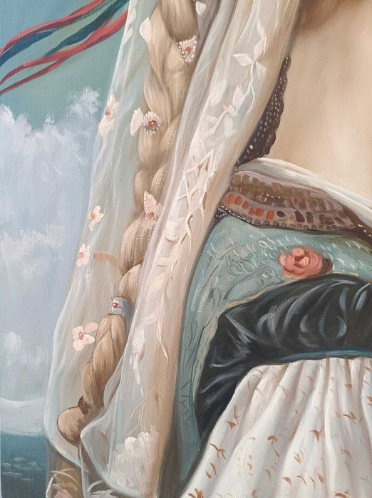 Grande Quadro 80x60 - Óleo de Anne Dias -"Lady Verity of Gilded Skies"