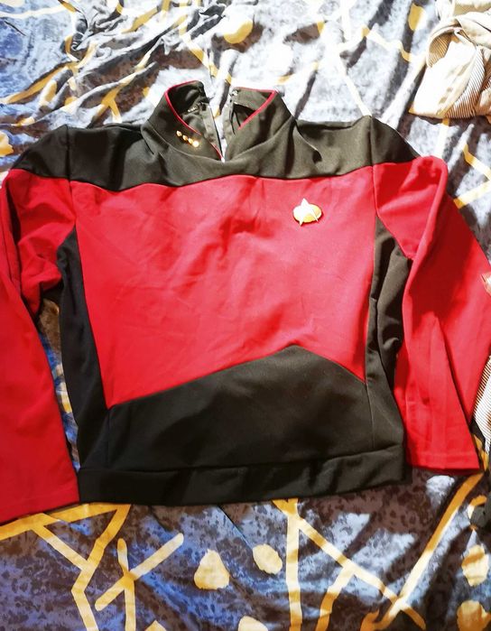 Star Trek - camisola vermelha e preta comandante Picard, tamanho XL
