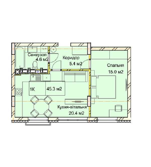 Продаж 1к квартири 45.3 кв. м (54360$). Центральна частина міста