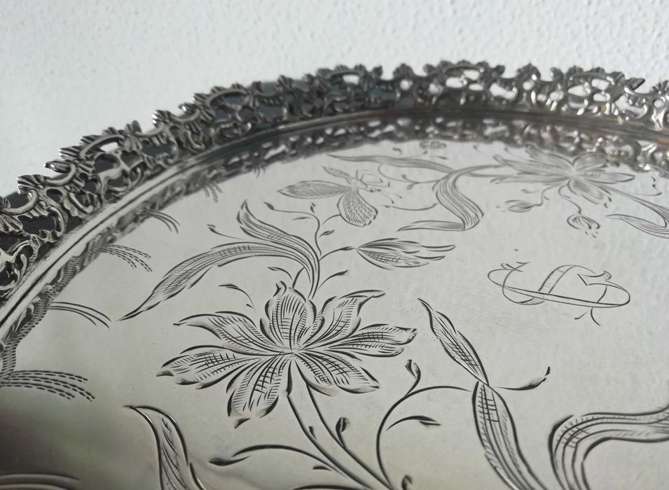 Salva ou Bandeja Gradinha de prata contraste Javali II Porto e Cosme T