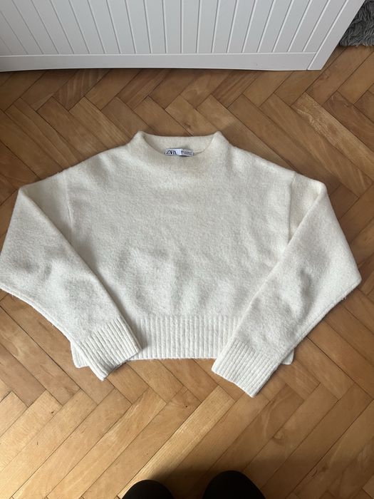 Dzianinowy swterek beżowy z zary rozmiar M kremowy luzny wełna