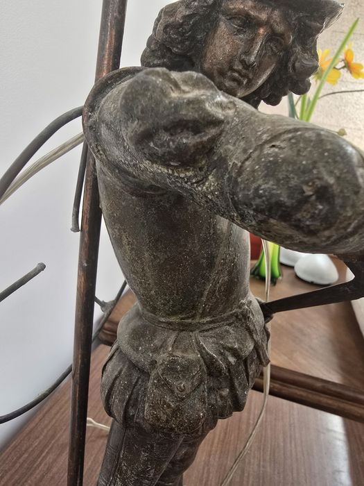 Candeeiro Antigo Estatueta Mosqueteiro 48cm — Régule Pátina Bronze