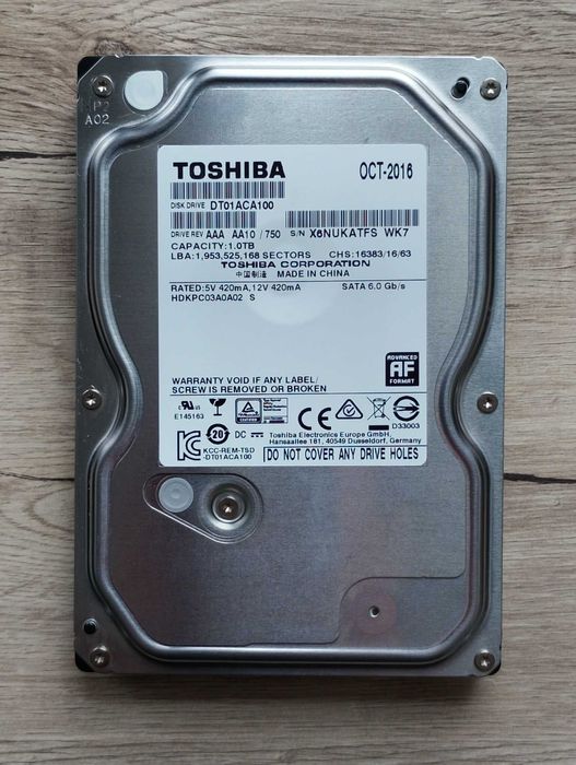 Dysk HDD Toshiba DT01ACA100 1TB | sprawny | SMART | 7200 RPM