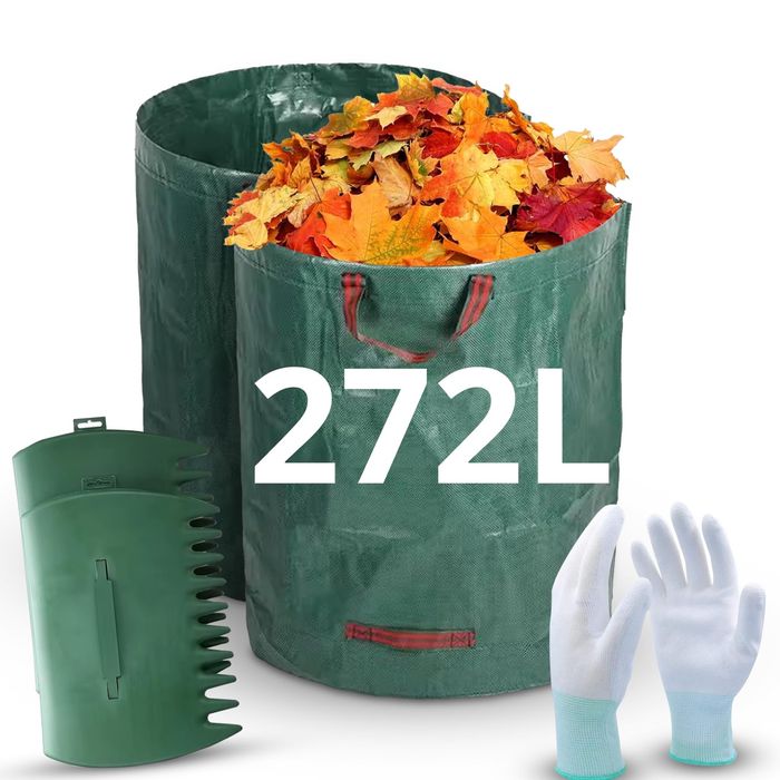 Zestaw ogrodowy – 2 worki 272L + grabie do liści + rękawice GRATIS!