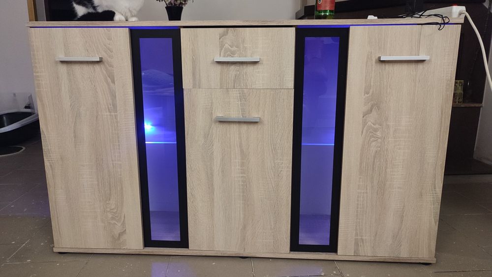 Komoda Barek Witryna Szafka pod TV Dąb Sonoma 140 cm IDEALNY STAN