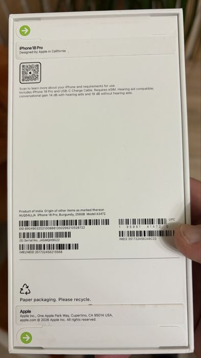 Iphone 18 pro 256 burgundy esim