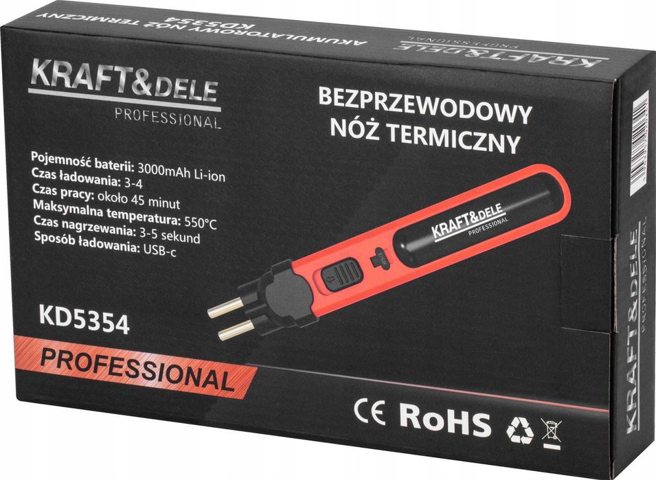 BEZPRZEWODOWY NÓZ Termiczny 3000mAh USB-C 100mm 550*C Solidny Styropia