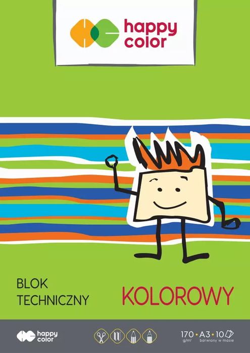 Blok techniczny kolorowy A3 170g Happy Color pakiet 10sztuk. Happy Color. Nowy Produkt