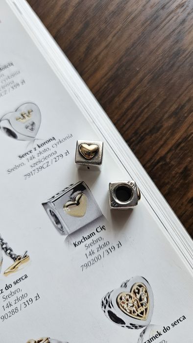 Pandora charms Kocham Cię srebro / złoto 2 sztuki