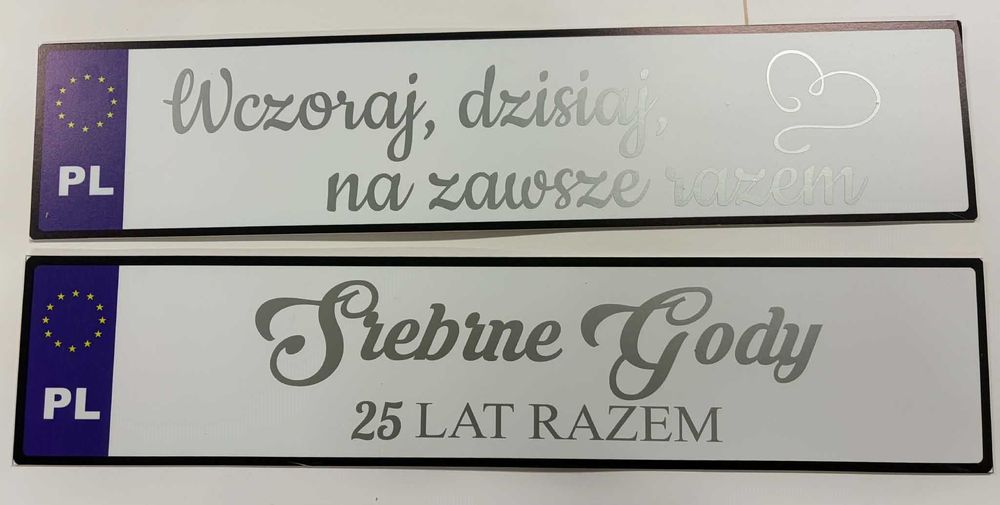 Tablice Srebrne Gody 25 lat Razem Rocznica Ślubu PL wodoodporne 2 szt PCV2 Wczoraj Dziś Na zawsze
