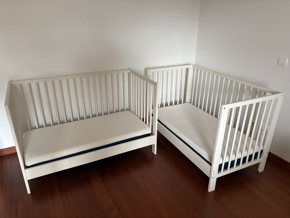 Gémeos: 2 berços IKEA Gulliver + colchões Ecus Kids 120x90 em garantia