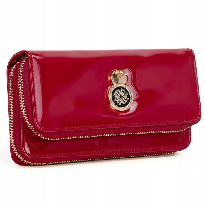 MONNARI Portfel Damski Czerwony Lakierowany Elegancki Skóra Eko