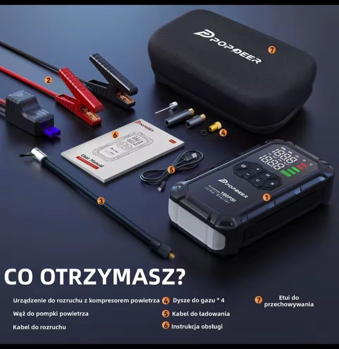 Booster rozruchowy 6000A jump starter usb powerbank kompresor pompka do koł latarka