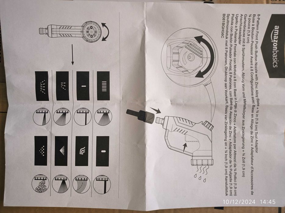 Pistola de rega.Pulverizador com botão frontal e 8 modos,