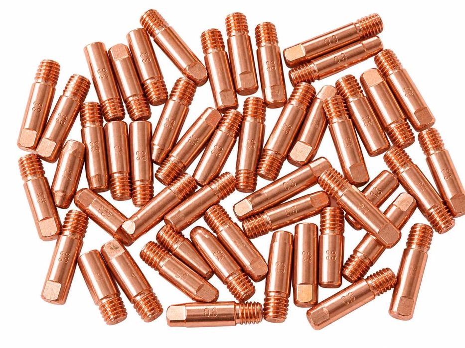 50 x Końcówki prądowe do spawarki MIG MAG 0,8 mm M6x25 miedziane