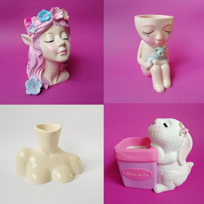 Гіпсове кашпо, підсвічники