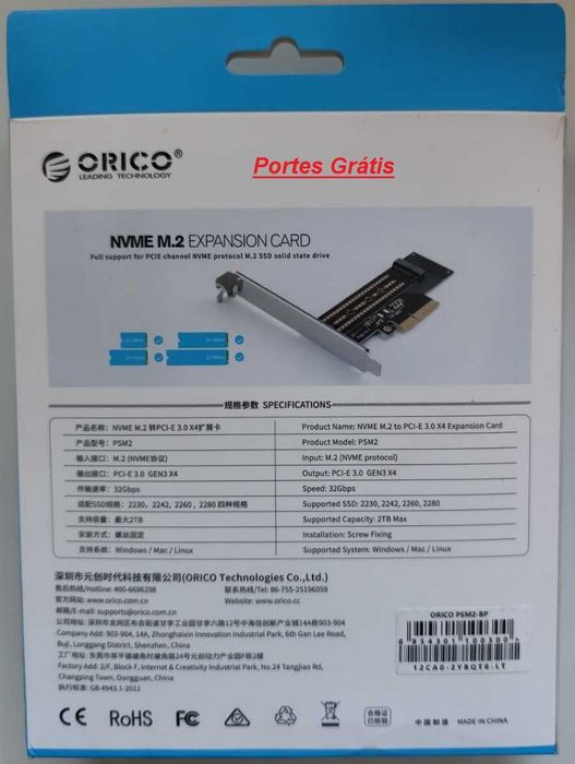 Placa de Expansão Orico para disco SSD M.2 NVMe