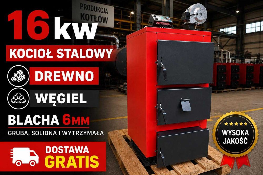 Kocioł Piec C.O. 16kW na drewno i węgiel, PRODUCENT Pleszew Dostawa 48h 35lat w branży