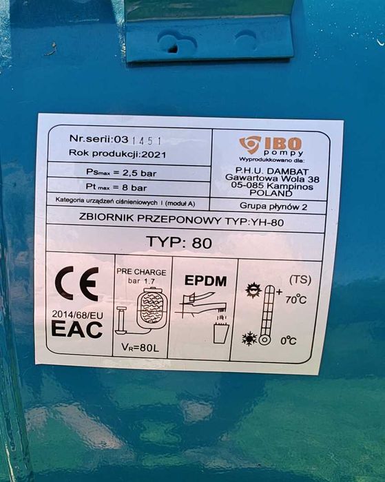 Zbiornik przeponowy IBO YH-80, 80 l