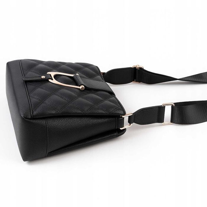 Torebka Damska Listonoszka Na Ramię Czarna Pikowana Elegancka Miejska