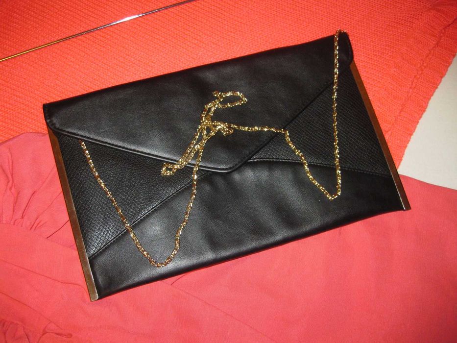 Чорний елегантний клатч сумка кошельок конверт з золотим шнурочком
